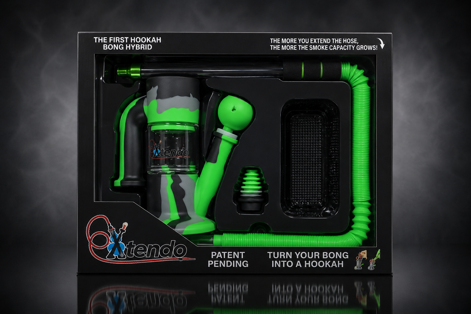 Xtendo GREEN Hybrid Complete Kit with Xtendo Adapter, Silicone/Glass Bowl, & Extendable Hose