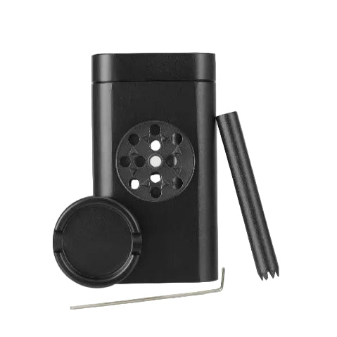 Black metal grinder with accessories