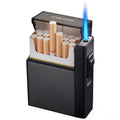 Cigarette pack with lighter emitting blue flame