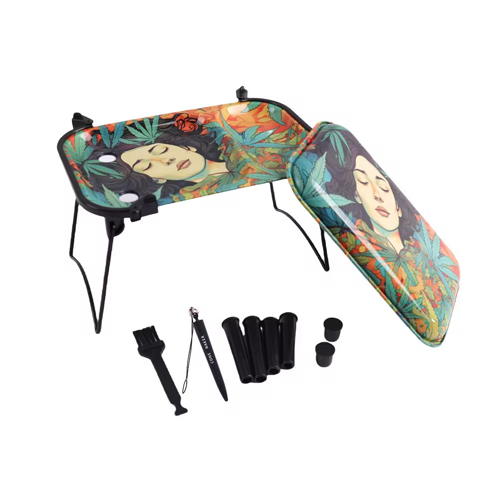 Portable tray with an artistic plant design