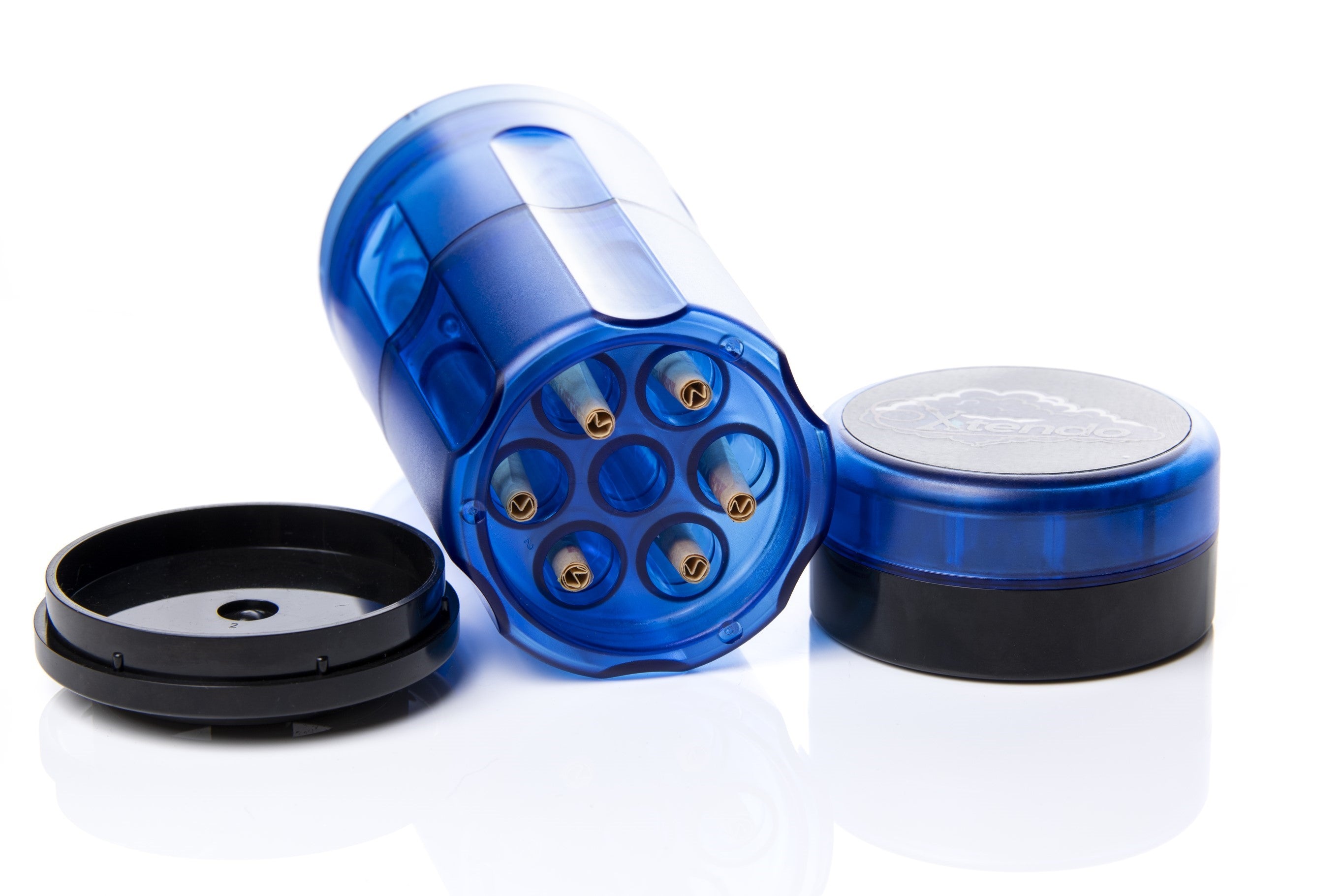 Xtendo 6 Shooter Grinder (Blue) — 3-in-1 Grinder 6 Cone Revolving Loader & Storage