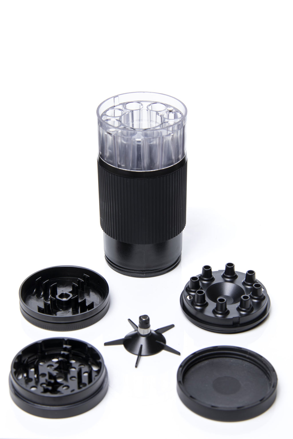 Xtendo 3-in-1 Grinder Pre-Roll Shooter (BLACK) — Fill 8 Cones at Once with Precision