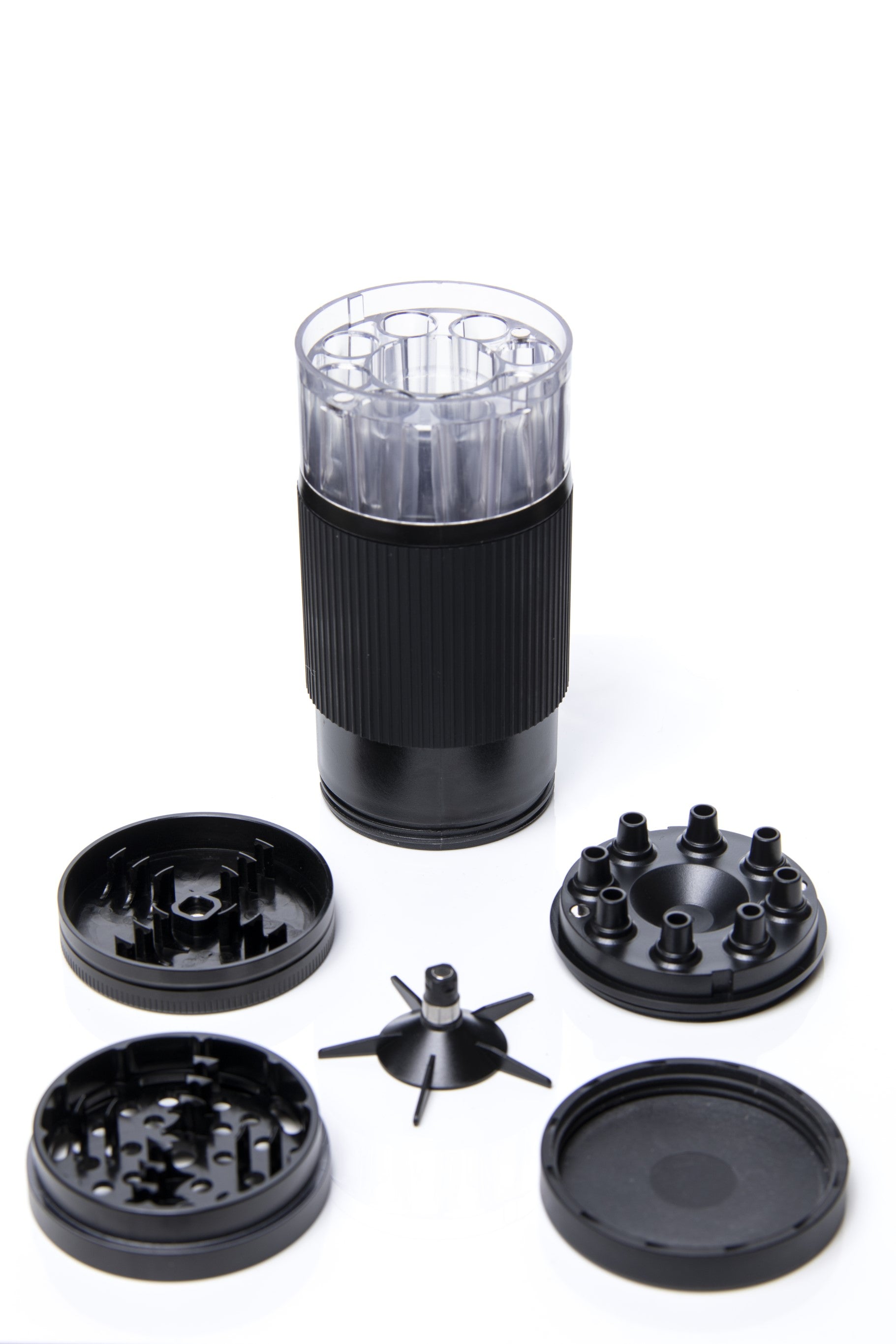 Xtendo 3-in-1 Grinder Pre-Roll Shooter (BLACK) — Fill 8 Cones at Once with Precision