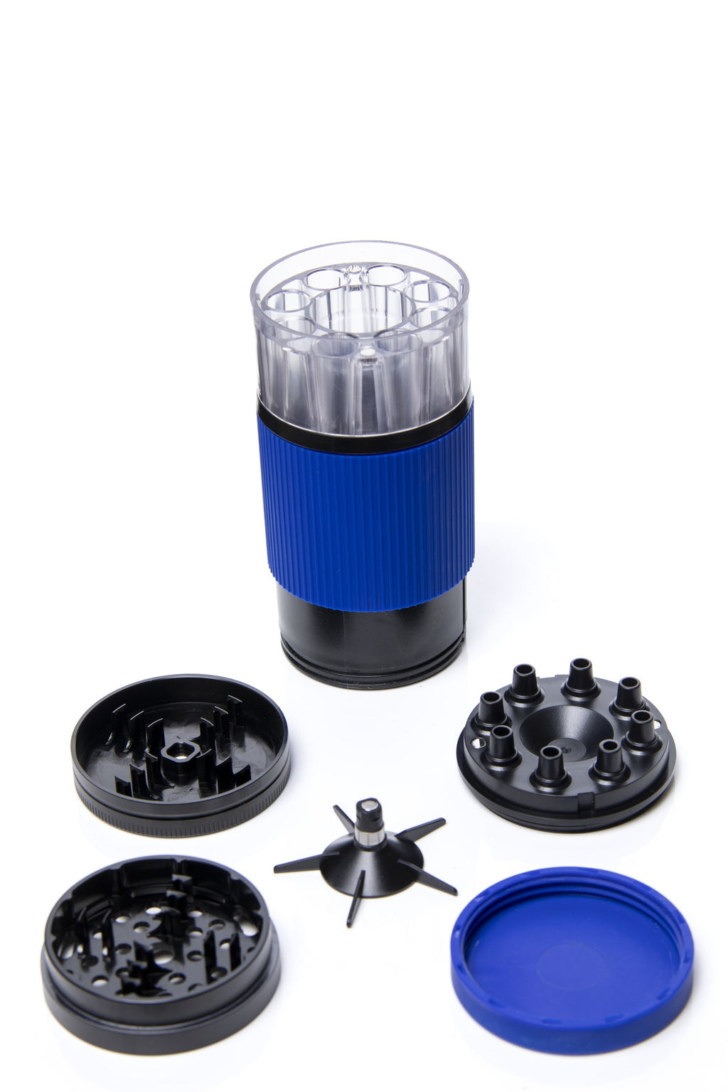 Xtendo 3-in-1 Grinder Pre-Roll Shooter (BLUE) — Fill 8 Cones at Once with Precision