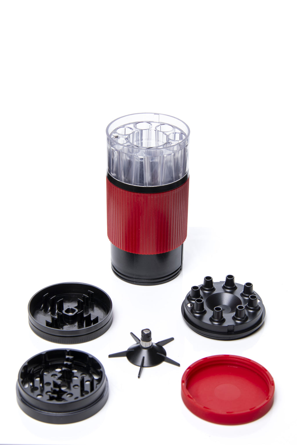 Xtendo 3-in-1 Grinder Pre-Roll Shooter (RED) — Fill 8 Cones at Once with Precision