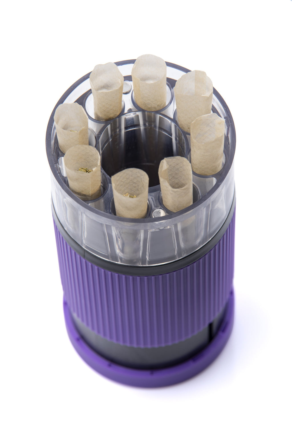 Xtendo 3-in-1 Grinder Pre-Roll Shooter (PURPLE) — Fill 8 Cones at Once with Precision