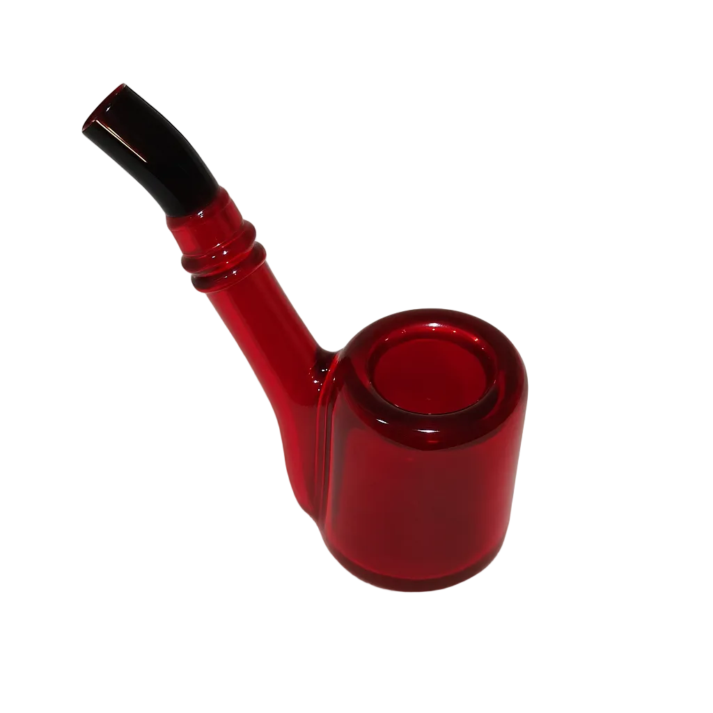 Red glass pipe with black accent on a white background