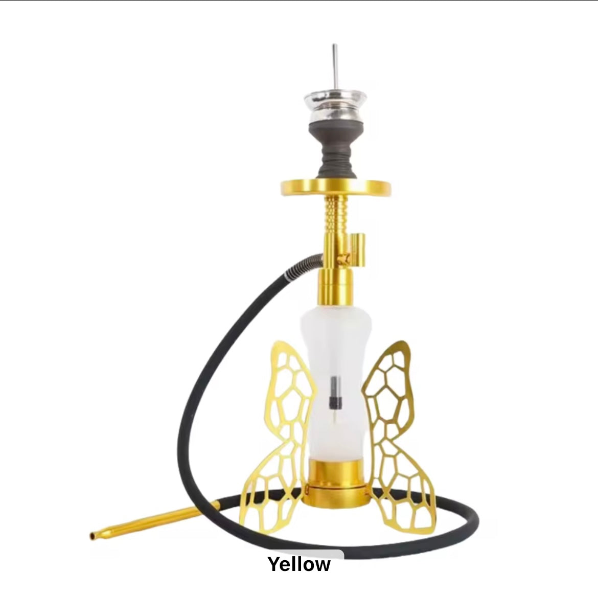Hookah with yellow design on a white background